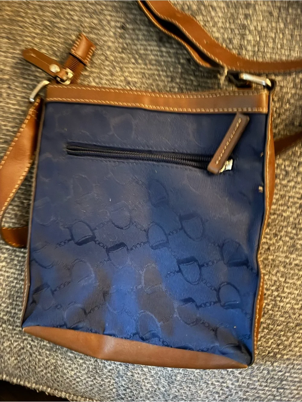 Chaps Navy and Brown Signature Crossbody Messenger Bag